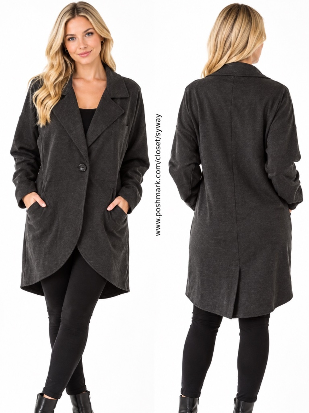 Cabi Ponte Knit Lisbon Topper Charcoal Grey Duster Jacket